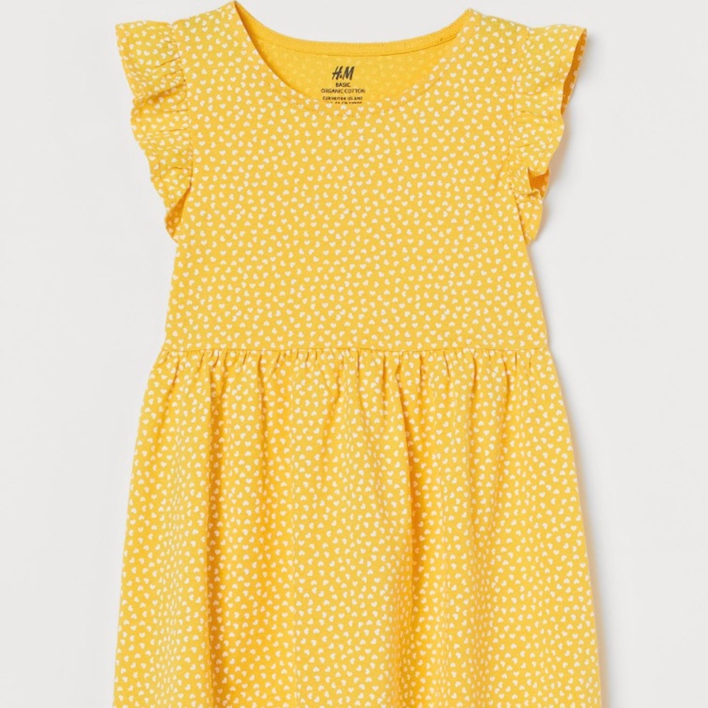 H&M Organic Cotton Dress .Yellow with white hearts .Size 6X/7